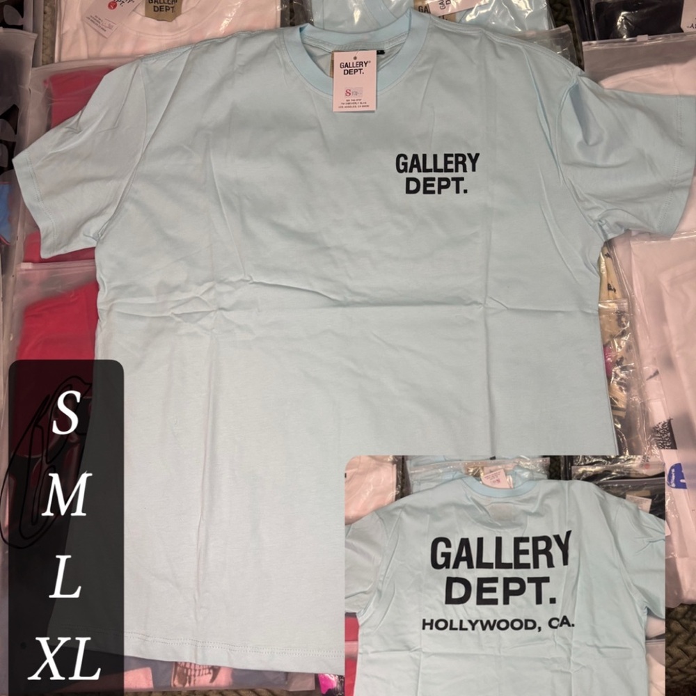 Gallery Dept Light Blue Tee with Black Text